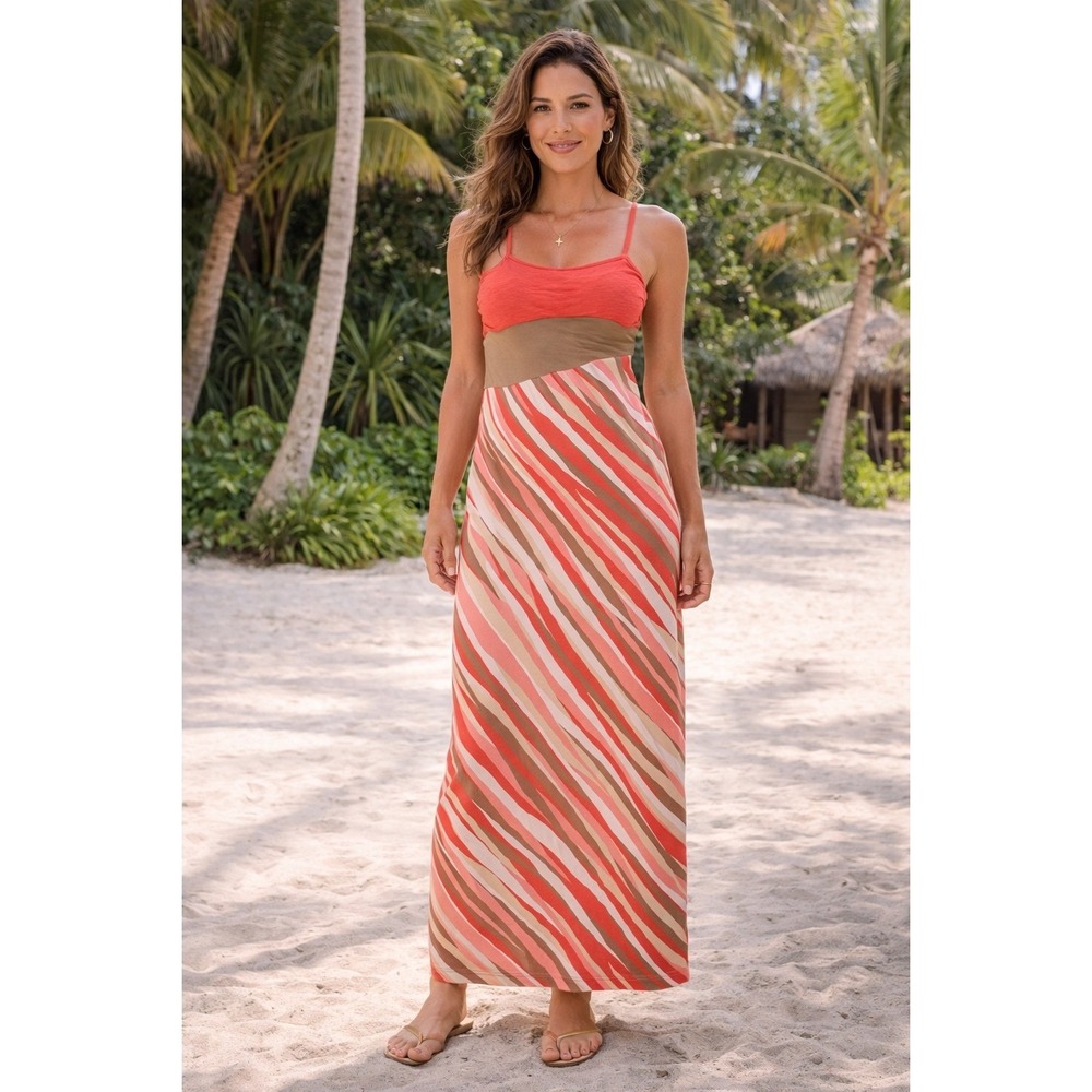 Effortless Summer Resort Wear Tommy Bahama Striped Colorblock Maxi Dress Size M